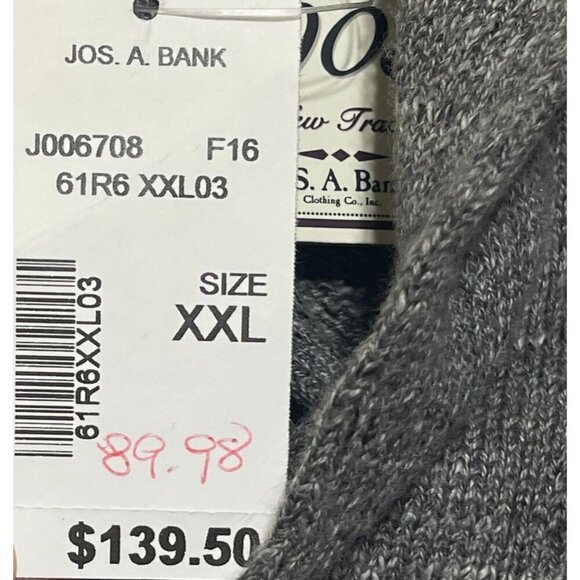 New Jos. A. Bank 1905 Men's Shawl Neck Sweater Gray Stripe Collar Size XXL Cotto - Picture 6 of 8
